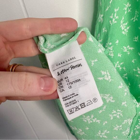 & Other Stories Puff Sleeve Mini Dress Mint Green Spring Floral Women’s Size 12 - Picture 7 of 8
